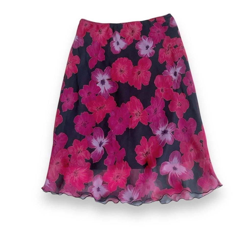 Y2K pink and black floral midi skirt